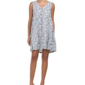 Lucky Brand 100% Linen Blue White mini Dress Girly 1BB10